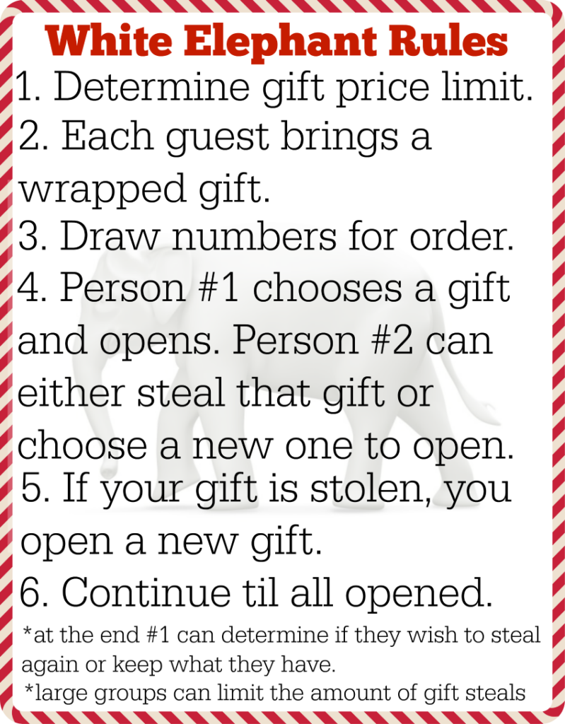 12 White Elephant Gifts Printable White Elephant Rules White 