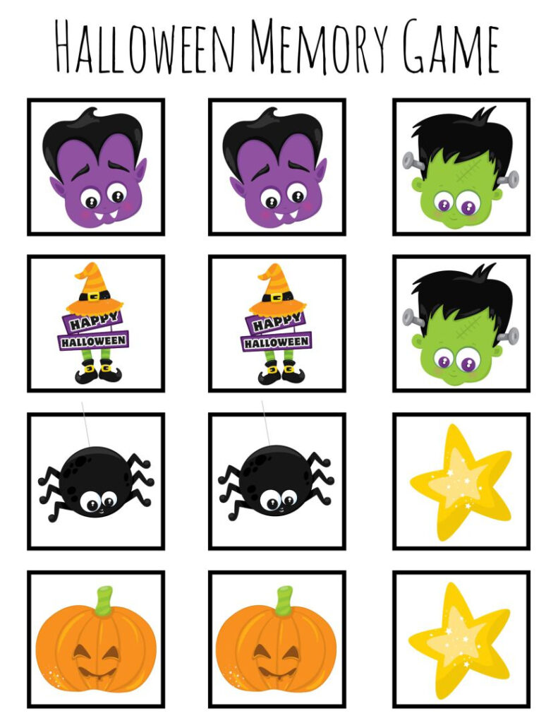 15 Best Black And White Halloween Memory Game Printable Printablee