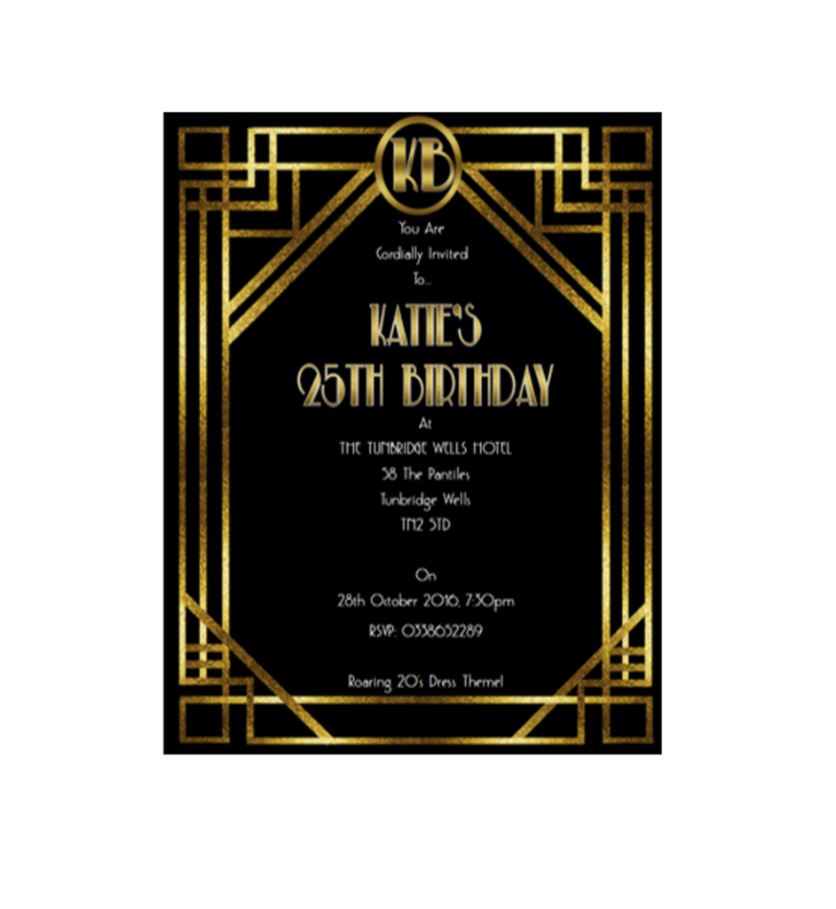 1920s Printable Birthday Invitation Great Gatsby Digital File The 