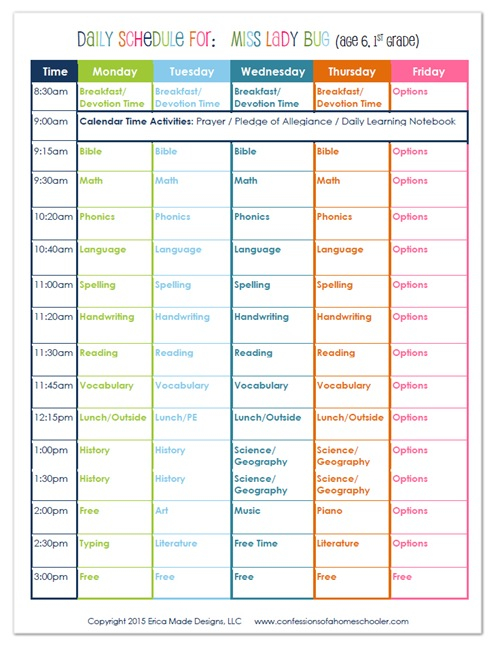 2015 1st Grade Homeschool Schedule Confessions Of A Homeschooler