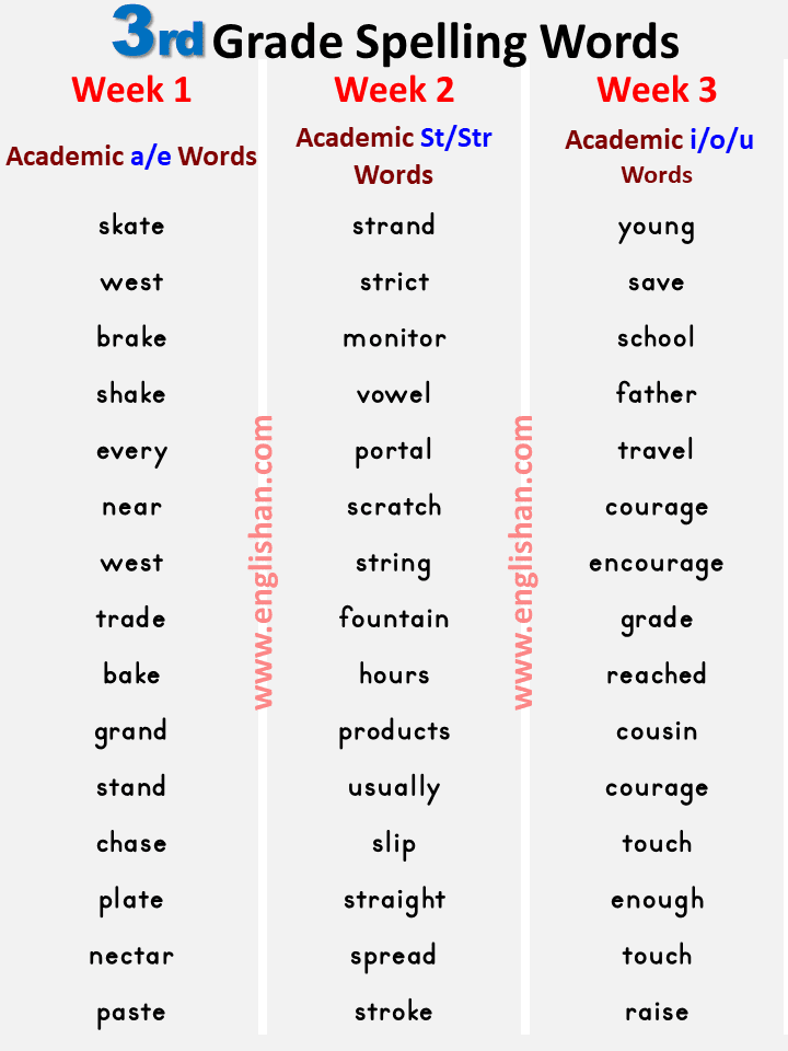 3rd Grade Spelling Words List PDF