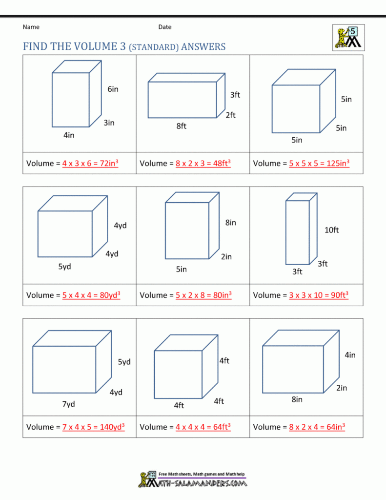 5th Grade Volume Worksheets