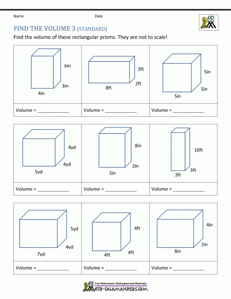 5th Grade Volume Worksheets