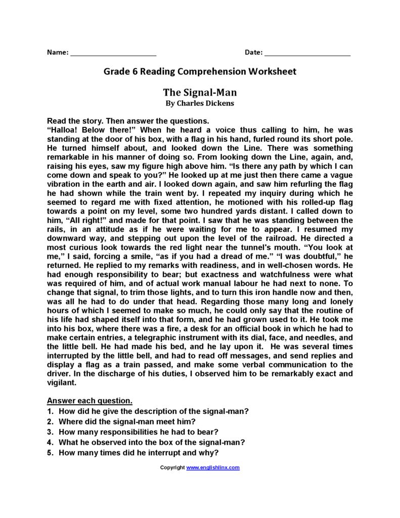 6th Grade Reading Comprehension For Class 6 Thekidsworksheet