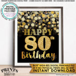 80th Birthday Sign Happy Birthday 80 Golden Birthday Card 80 Years