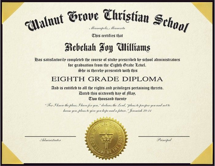 8th Grade Diploma Or Junior High School Diploma For Homeschools With 