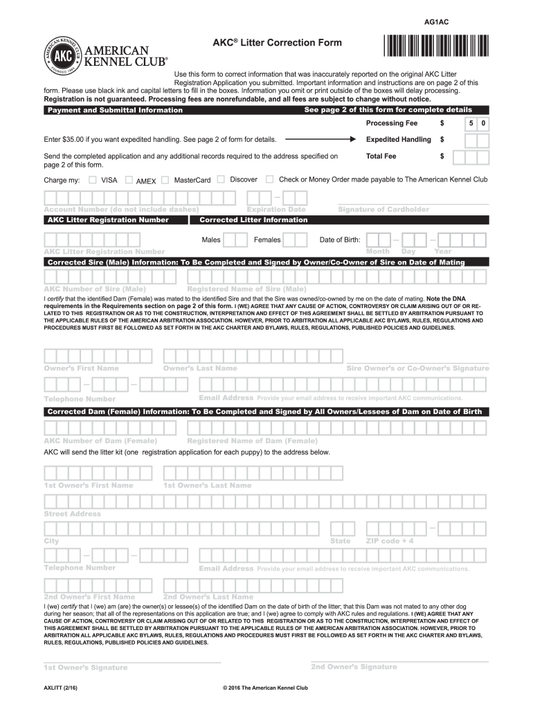 Akc Litter Correction Form Fill And Sign Printable Template Online 