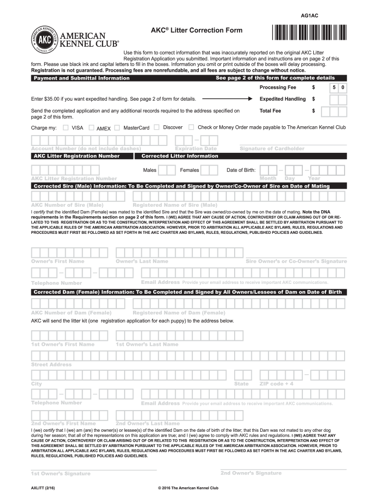 Akc Litter Correction Form Fill And Sign Printable Template Online