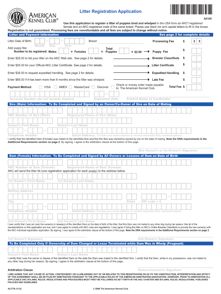 Akc Registration Form Example Fill Online Printable Fillable Blank 
