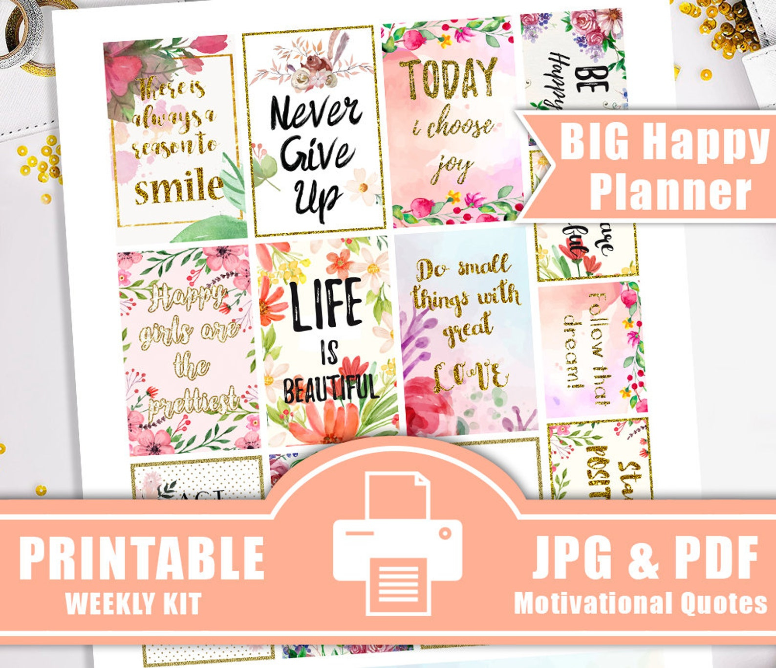 BIG Happy Planner Stickers PRINTABLE Motivational Quotes Full Etsy
