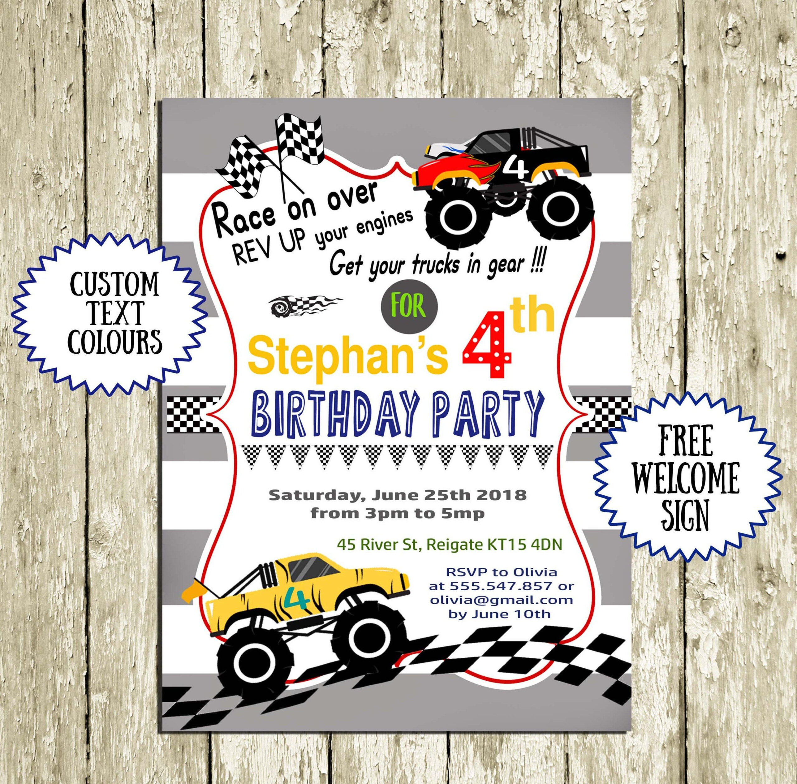 Birthday Invitations For Boys Printable Monster Truck Invitatio Free 