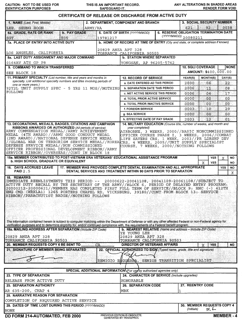 Blank Fillable Dd 214 Form 2020 2021 Fill And Sign Printable Template 