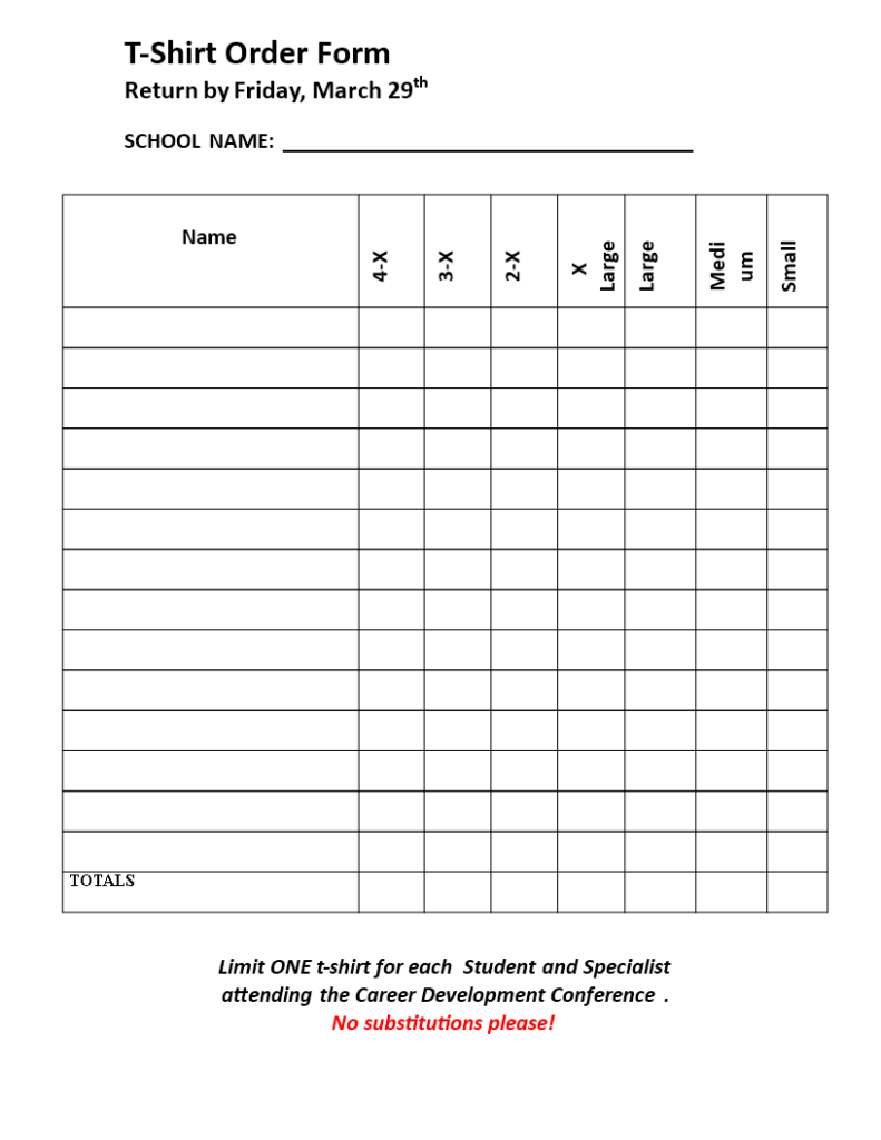 Blank T Shirt Order Sheet Templates At Allbusinesstemplates