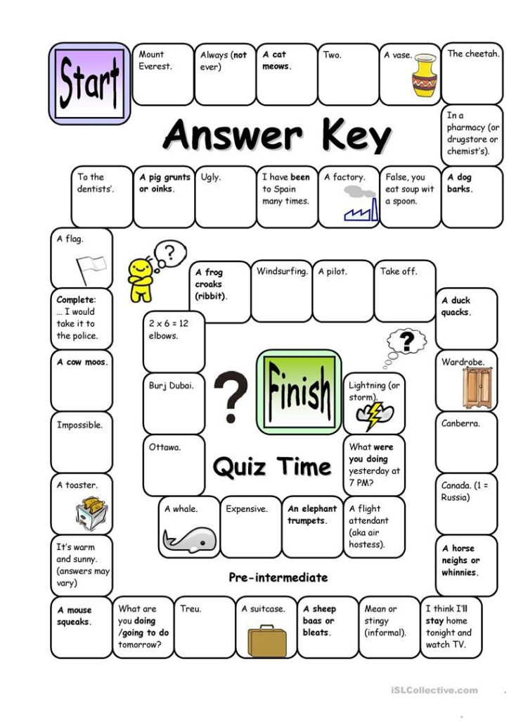 Board Game Quiz Time Pre intermediate Worksheet Free ESL 