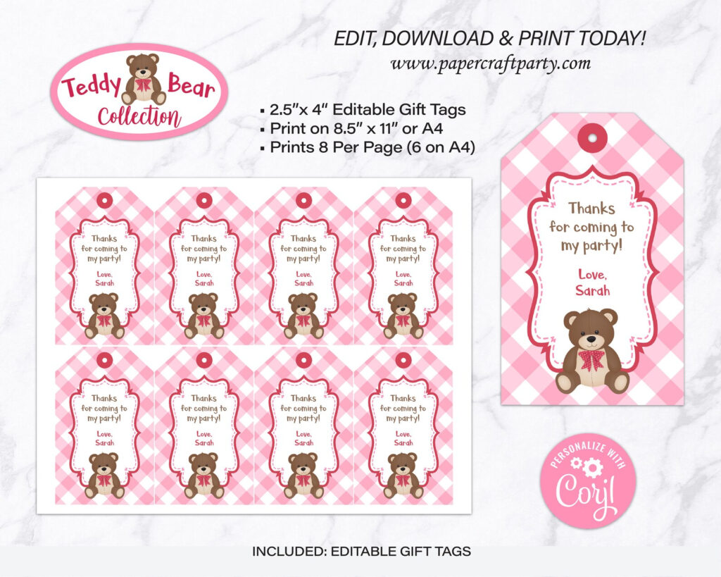 Buy Teddy Bear Picnic Printable Gift Tags Printable Thank You Online In 