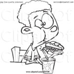 Cartoon Black And White Boy Eating A Burger By Toonaday 1694749