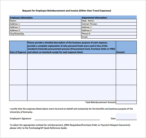 Company Reimbursement Form Template Excel Templates