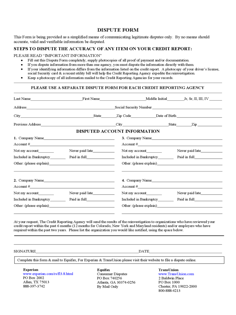 Credit Dispute Form 3 Free Templates In PDF Word Excel Download
