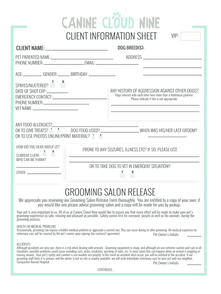 Dog Grooming New Client Form 2020 2022 Fill And Sign Printable 