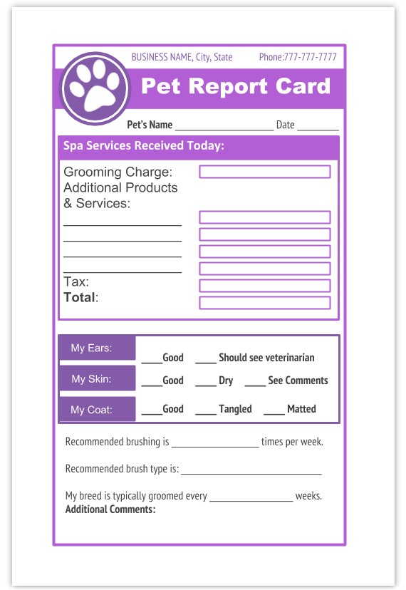 Dog Grooming Receipt Templates Printable PDF