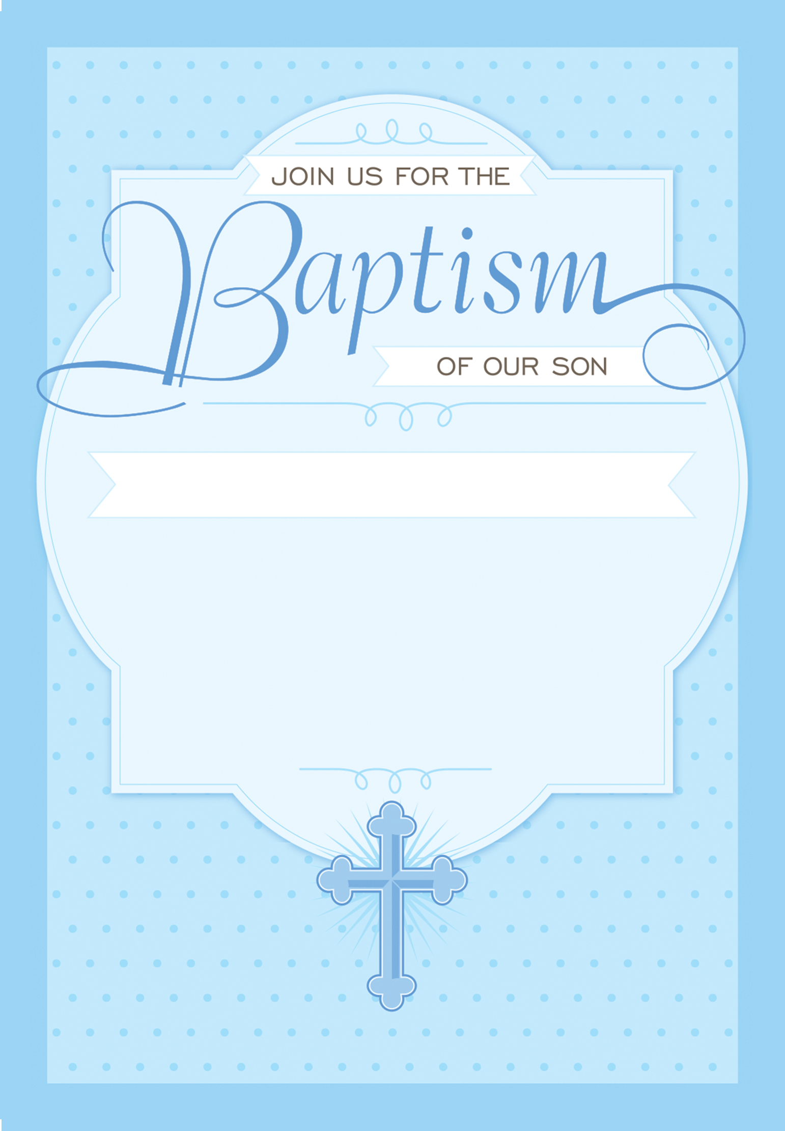 Dotted Blue Free Printable Baptism Christening Invitation Template 