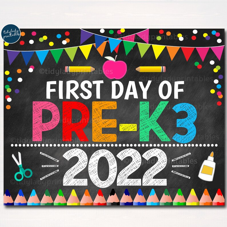 First Day Of PRE K3 2022 Printable Back To School Chalkboard Etsy New 