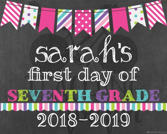 First Day Of Seventh Grade Sign Printable 2018 2019 School Etsy