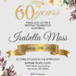 Floral 60th Birthday Invitation Templates Editable With MS Word