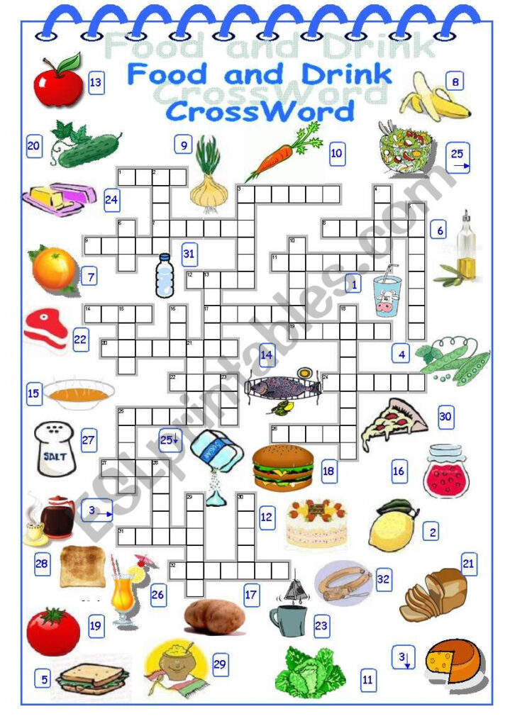 Food And Drink Crossword ESL Worksheet By Alyona C 