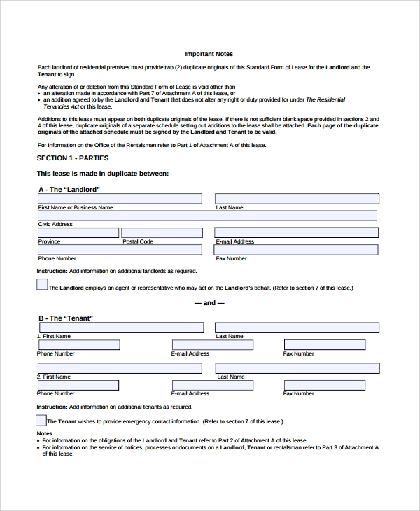 FREE 7 Sample Blank Lease Agreement Templates In PDF MS Word