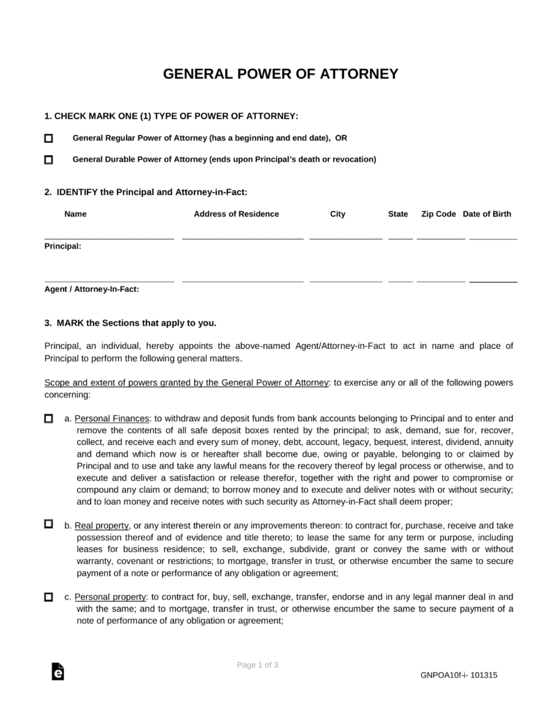 Free Arizona General Financial Power Of Attorney Form PDF EForms