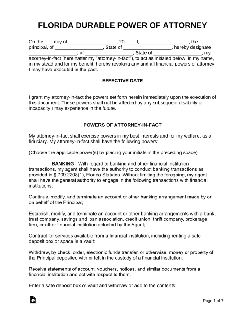 Free Florida Durable Statutory Power Of Attorney Form Word PDF 