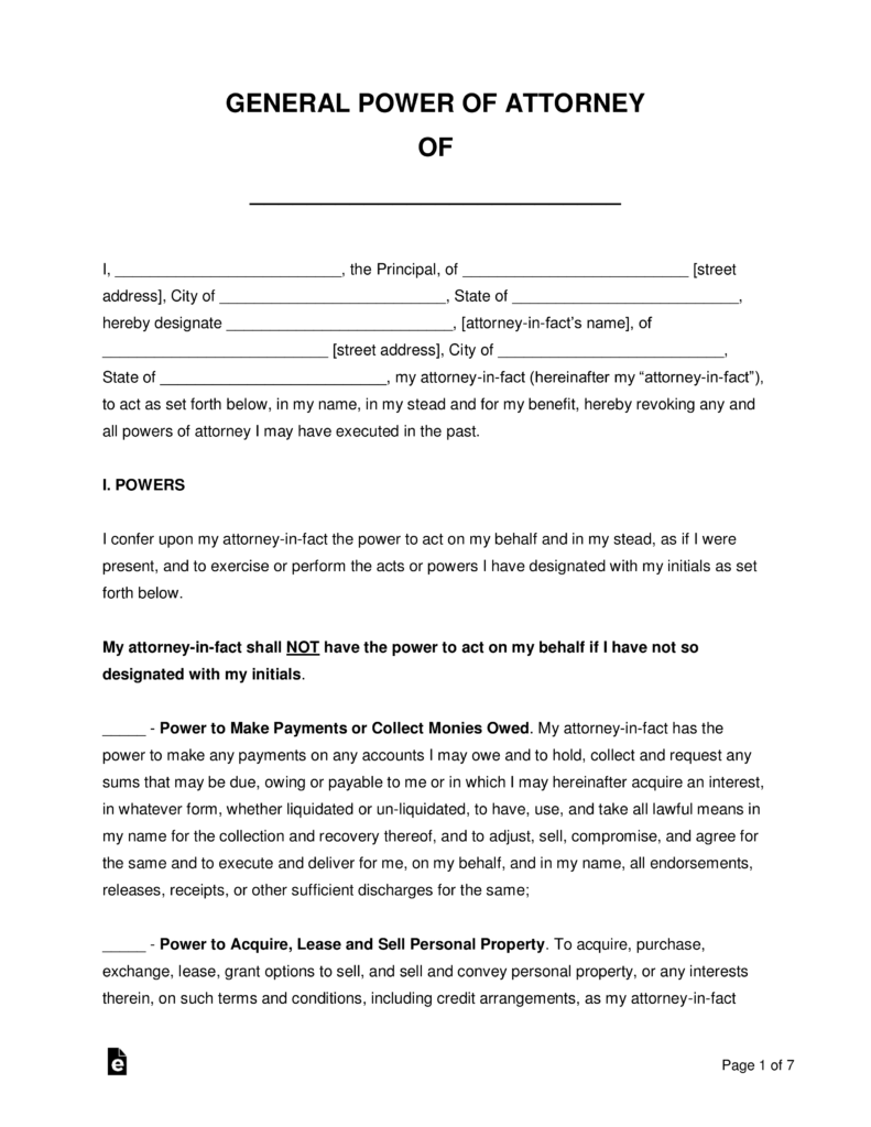 Free General Financial Power Of Attorney Form Word PDF EForms