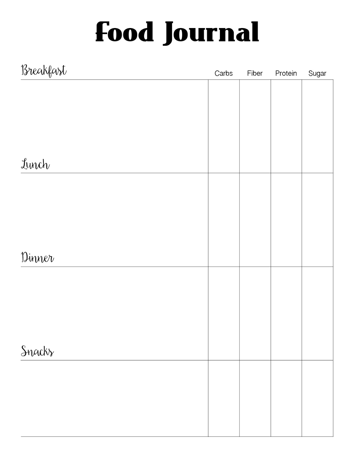 FREE Low Carb Daily Food Journal Printable