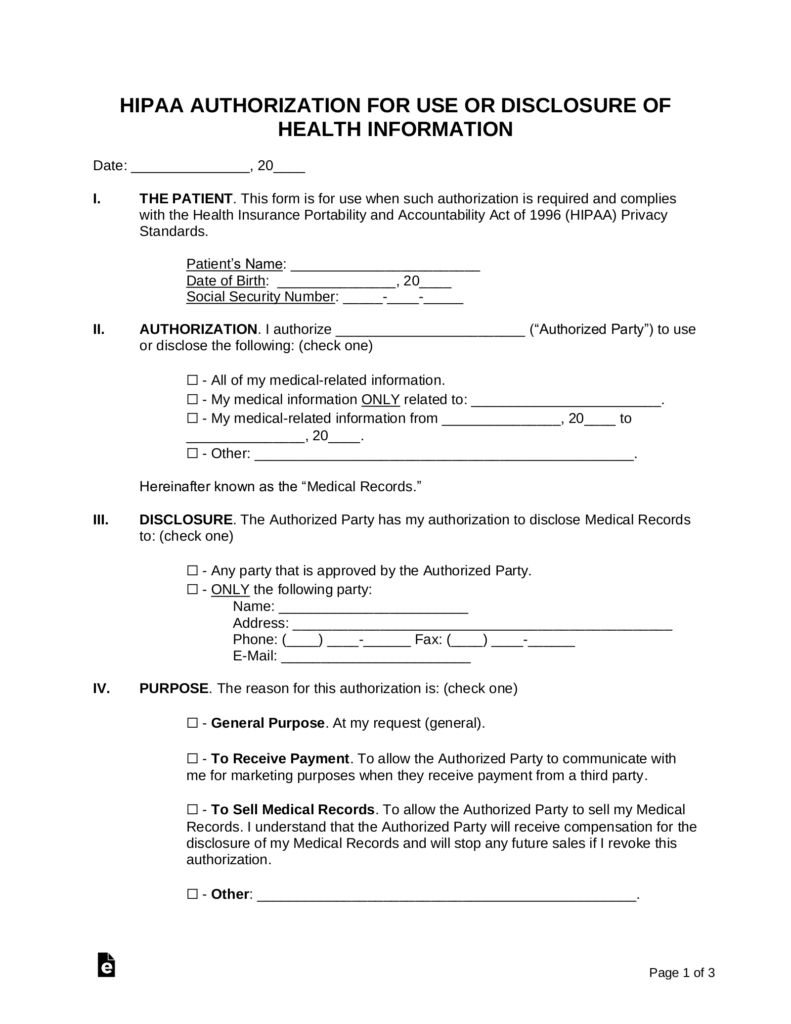 Free Medical Records Release Authorization Form HIPAA Word PDF 