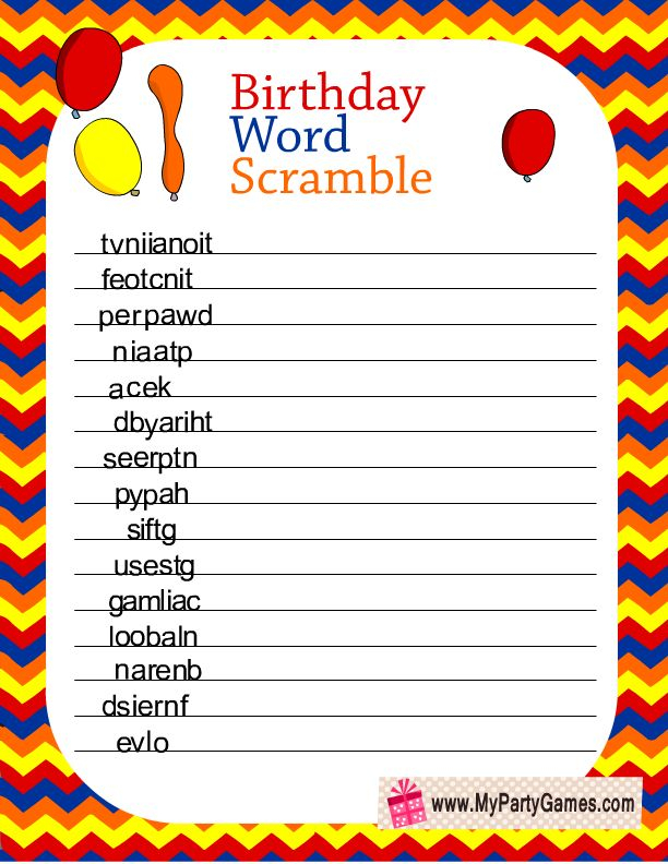 Free Printable Birthday Word Scramble Game Birthday Words Word