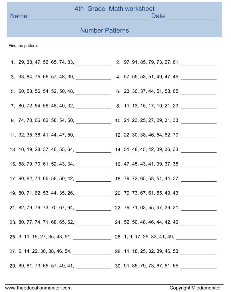 Free Printable Fourth Grade Math EduMonitor