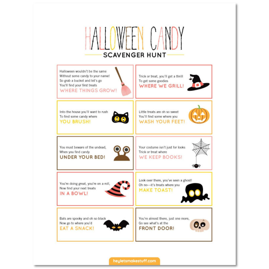 Free Printable Halloween Candy Scavenger Hunt Hey Let s Make Stuff
