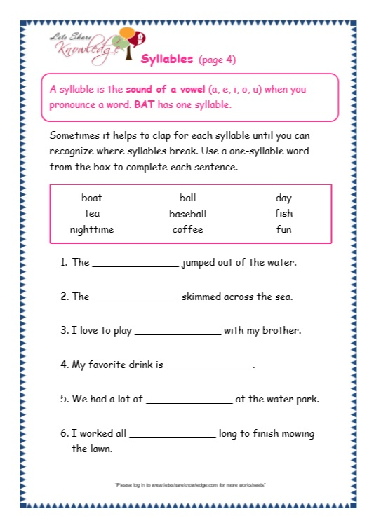 Grade 3 Grammar Topic 22 Syllables Worksheets Lets Share Knowledge