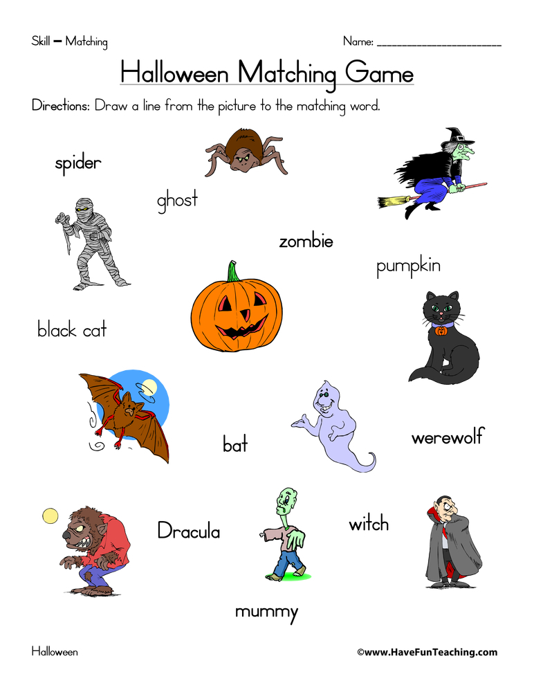 Halloween Matching Worksheet Have Fun Teaching
