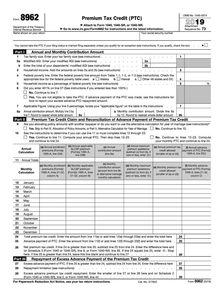 IRS 8962 2019 Fill Out Tax Template Online US Legal Forms