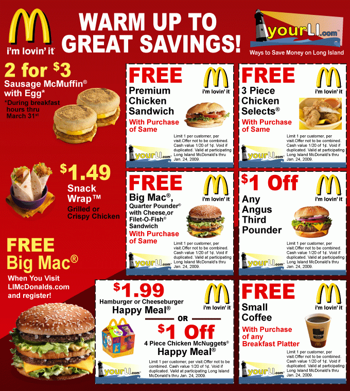 McDonalds Printable Coupons Printable Coupons Free Food Coupons 