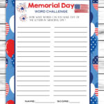 Memorial Day Word Challenge Game Printable Kids Activity Sheet