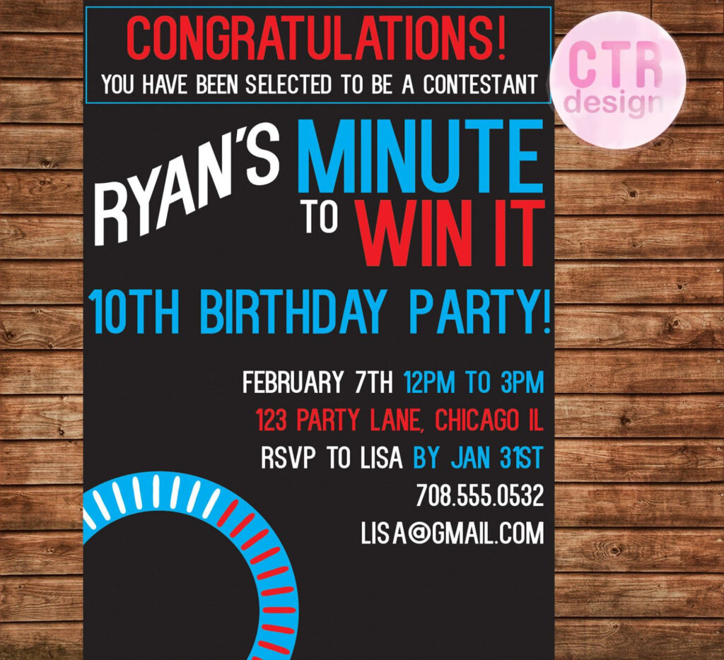 Minute To Win It Printable Birthday Invitation Printable Birthday 