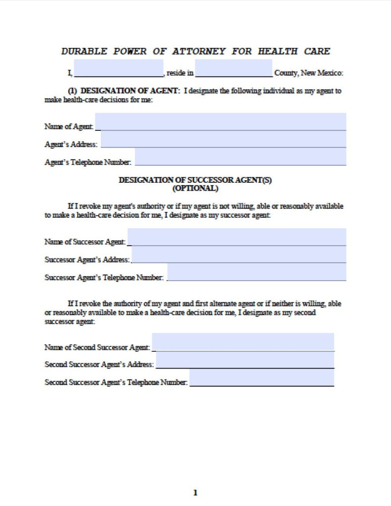 New Mexico Medical Power Of Attorney Form Power Of Attorney Power 