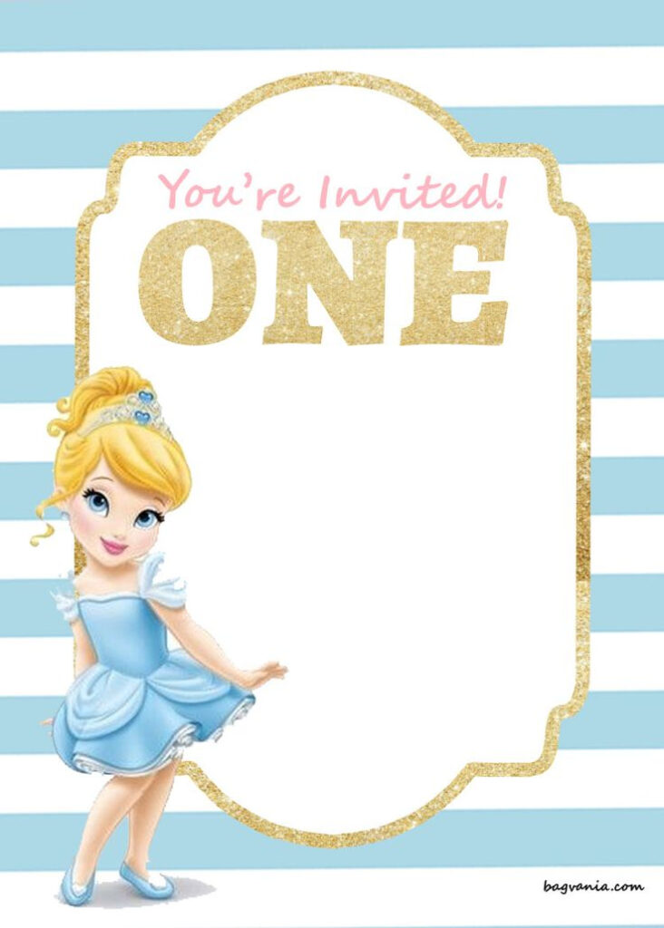 Nice FREE Printable Disney Princess 1st Birthday Invitations Templates 
