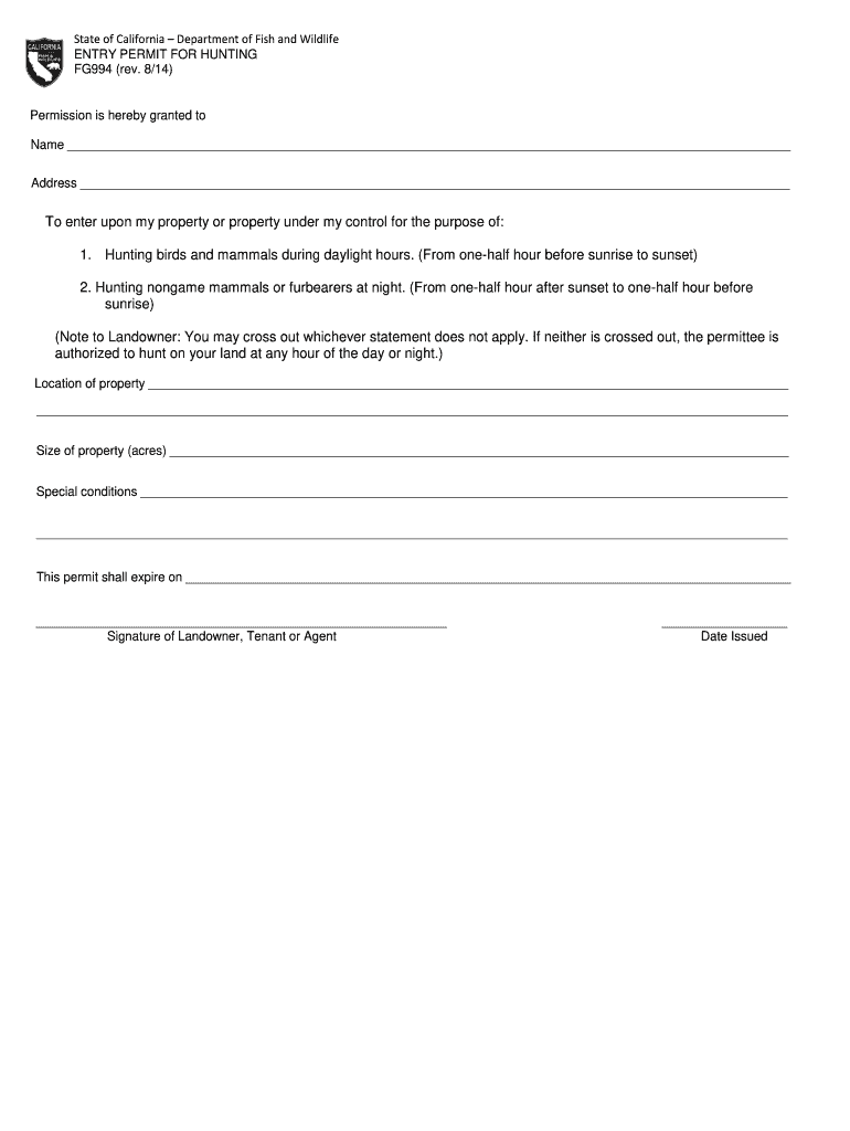 Ohio Hunting Permission Slip Fill Out And Sign Printable PDF Template 
