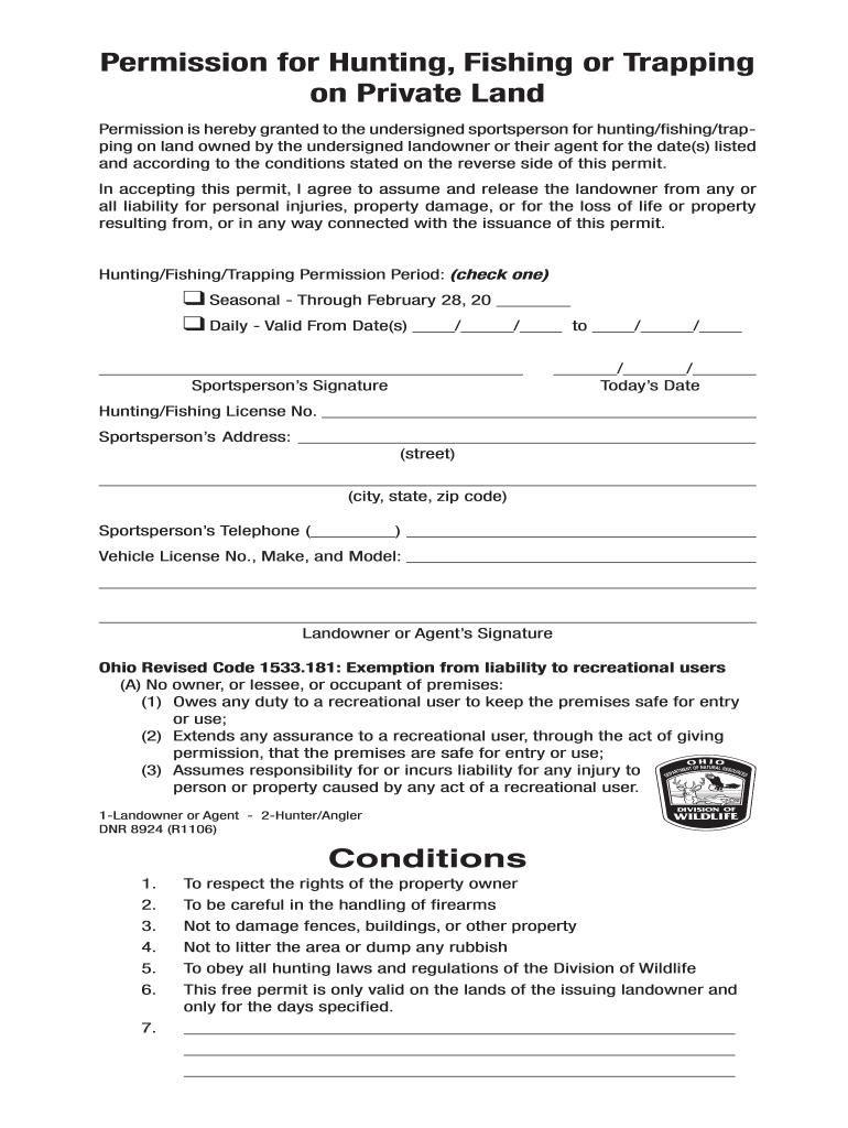 Ohio Hunting Permission Slip Form Fill Out And Sign Printable PDF 
