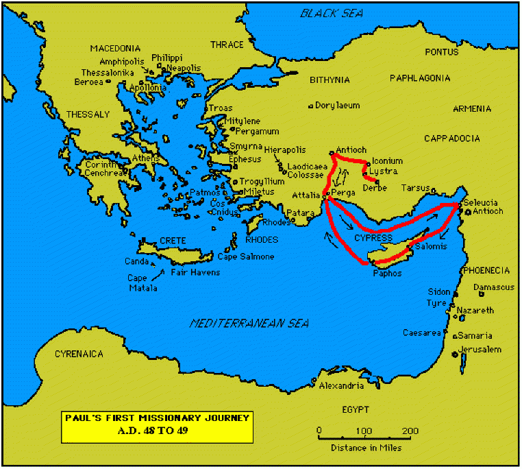 Paul S First Missionary Journey Bible Land Maps From All Creatures Paul s First Missionary Journey Bible Land Maps From All creatures
