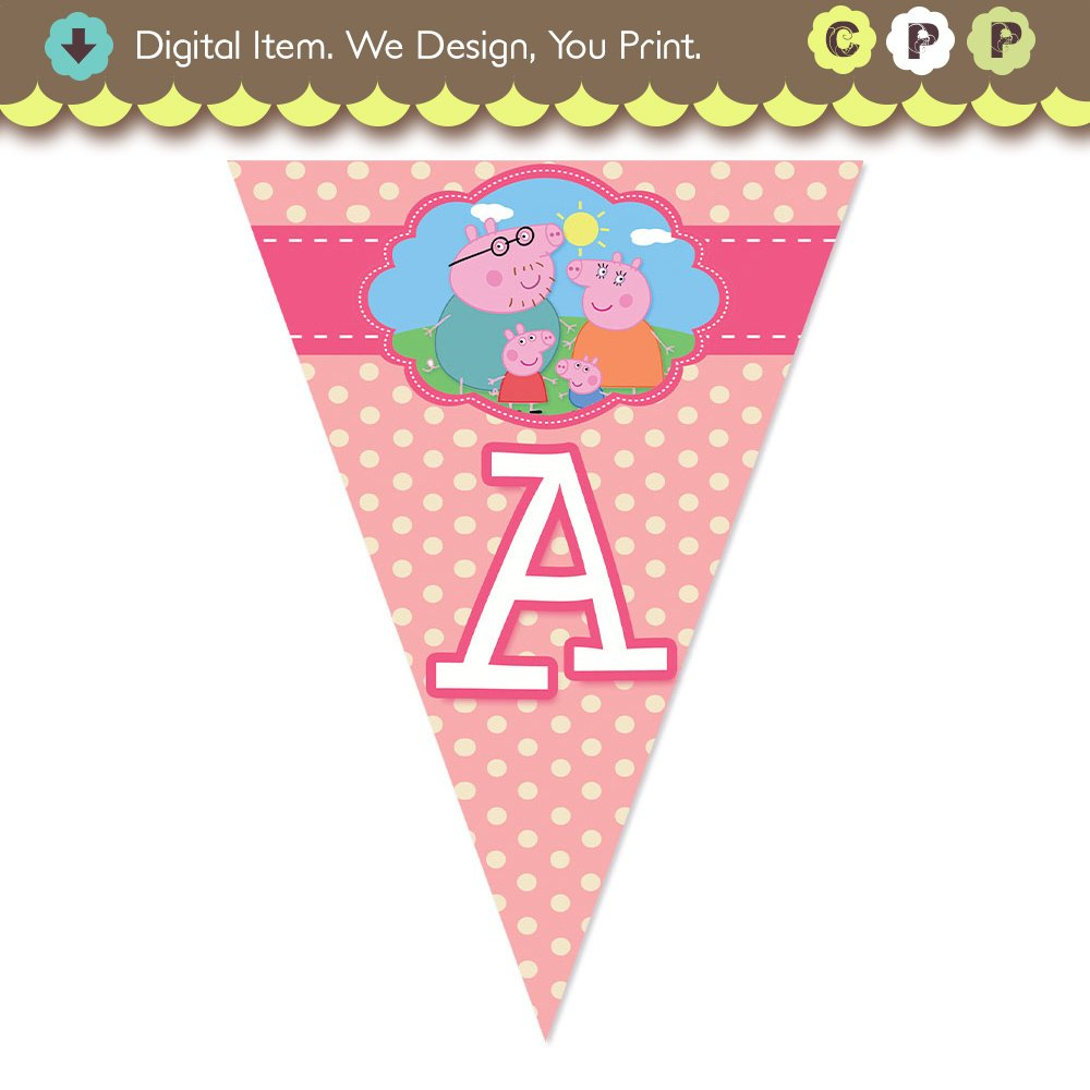 Peppa Pig Happy Birthday Banner Pink Polka Dots Printable Digital 